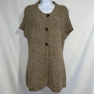Wool Blend Tan Brown Short Sleeve Longline Cardigan Sweater  Oversized Buttons M